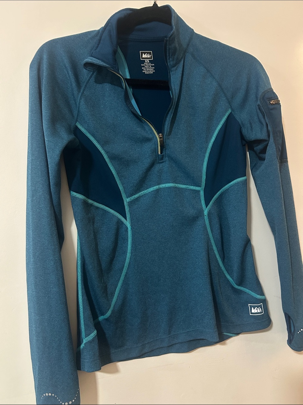 REI Women's Teal and Aqua Quarter-Zip Fleece Pullover